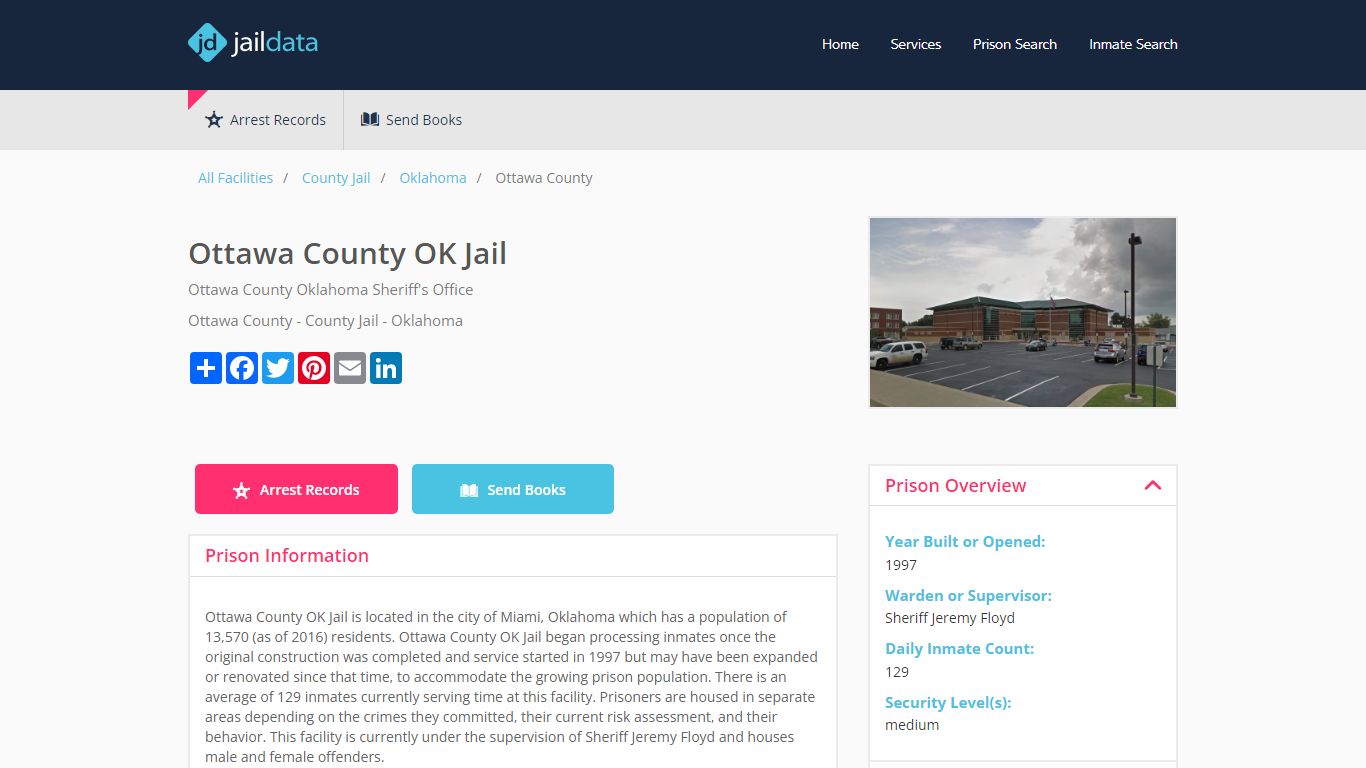 Ottawa County OK Jail Inmate Search and Prisoner Info - Miami, OK